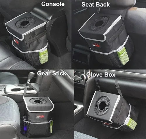 Miniatura 3 de EPAuto Basurero impermeable para automóvil con tapa y bolsillos de almacenamiento, 2.5 galones, color negro