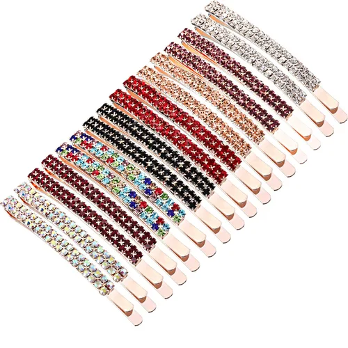 Yaomiao 16 horquillas de diamantes de imitación de doble fila, pinzas decorativas para el cabello, horquillas de cristal de diamante para mujeres,