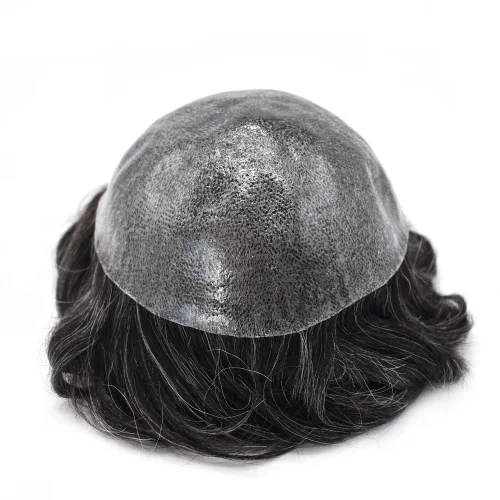 Miniatura 4 de Tupé de cabello humano para hombre, base de piel de polietileno, unidades de cabello sintético de inyección, densidad de 8 x 10 a 110 %, frente