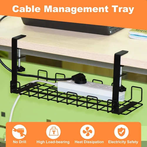 Miniatura 3 de uxcell Bandeja de organización de cables, 1 unidad de 15.75 pulgadas, estante de metal para organizar cables debajo del escritorio, sin taladro