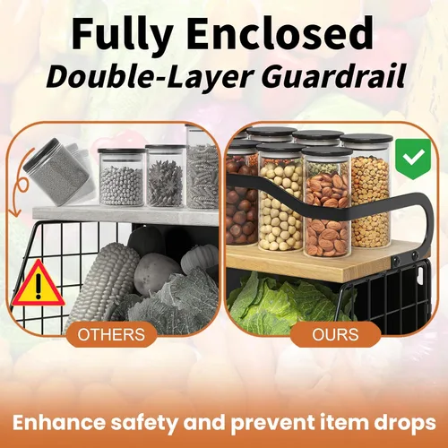 Miniatura 6 de Mefirt Estante Magnético para Refrigerador con Tapa de Madera, Cesta de Frutas Resistente, Contenedores de Almacenamiento de Frutas, Papas