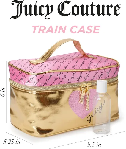 Miniatura 3 de Juicy Couture Bolso de Maquillaje Oro Rosa Organizador de Cosméticos Esenciales de Viaje Estuche de Tren Corazón Brillante