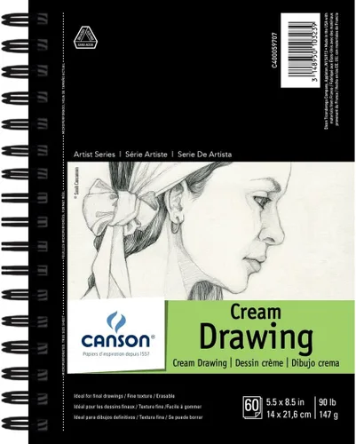 Canson Artist Series Papel de Dibujo, Crema, Bloc Encuadernado con Espiral, 5.5 x 8.5 pulgadas, 60 hojas (90lb/147g) - Papel de artista para adultos