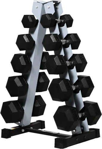 Miniatura 15 de RitFit Juego de mancuernas hexagonales de goma de 250 libras/300 libras/350 libras/550 libras/650 libras con estante de pesas, múltiples opciones