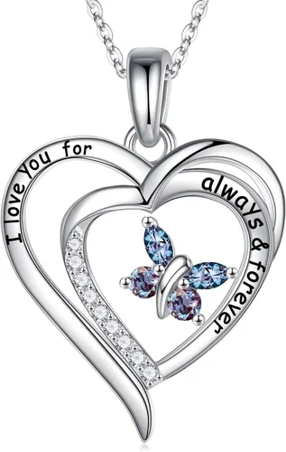 Iefil Regalos de joyería para mujer Collares de plata de ley 925 con piedra natal de mariposa para mujeres, Día de la Madre, regalos de cumpleaños