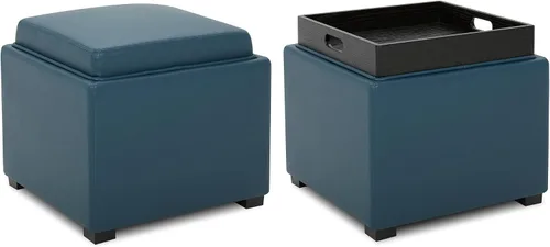 Miniatura 20 de CHITA Otomana de almacenamiento cúbica con tapa con bandeja, pequeño reposapiés con almacenamiento, mesa auxiliar cuadrada para sala de estar y gris