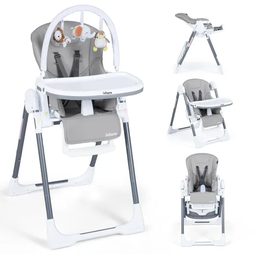 INFANS Silla alta para bebés y niños pequeños, silla alta plegable con 7 alturas diferentes, 4 respaldos reclinables, 3 ajustes, bandeja extraíble