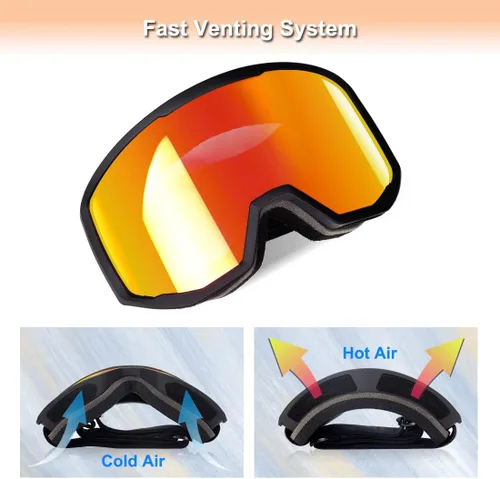 Miniatura 3 de EXP VISION Gafas de esquí/snowboard para hombres y mujeres, gafas de nieve OTG antiniebla con protección UV Marco negro rojo