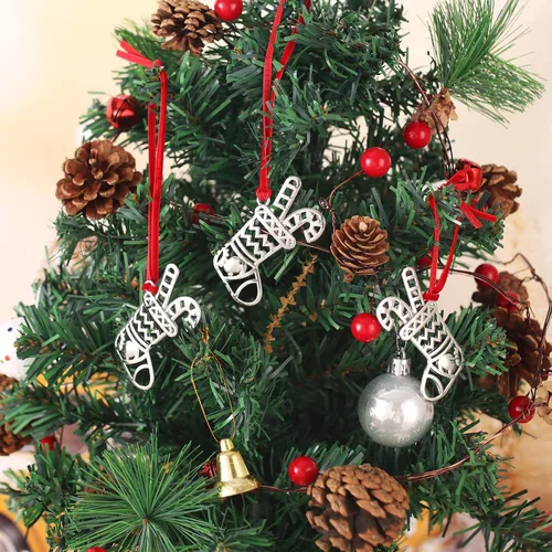 Miniatura 7 de Juego de 8 adornos colgantes de Navidad, adorno de Navidad plateado para decoración del árbol de Navidad, adorno de árbol de Navidad, adorno