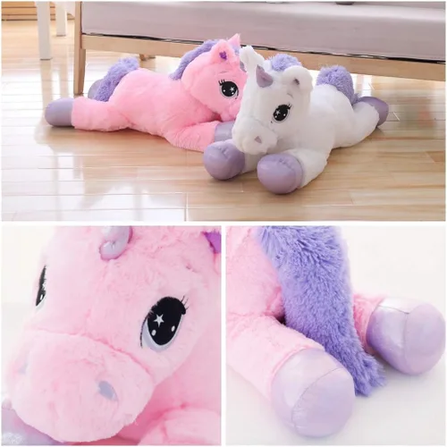 Miniatura 6 de Almohada grande de peluche de unicornio – Juguete de peluche gigante de unicornio para cumpleaños, San Valentín, dormitorio (rosa, 31 pulgadas)