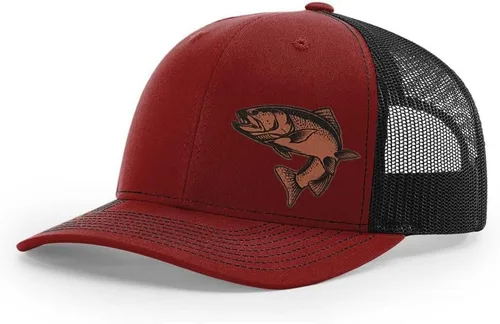 Miniatura 60 de Sombrero de pesca de trucha con parche de cuero grabado láser Richardson 112 Snapback Trucker Cap