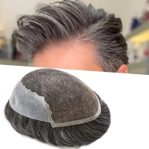 Miniatura 52 de Toupee - Sistemas de reemplazo de cabello para hombre, encaje frontal suizo, nudo blanqueado, pieza de cabello humano natural 1# negro azabache, 8 x
