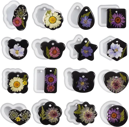 Miniatura 6 de Paquete de 16 moldes para colgantes, moldes rectangulares para aretes, moldes de silicona de fundición de resina para decoración del hogar