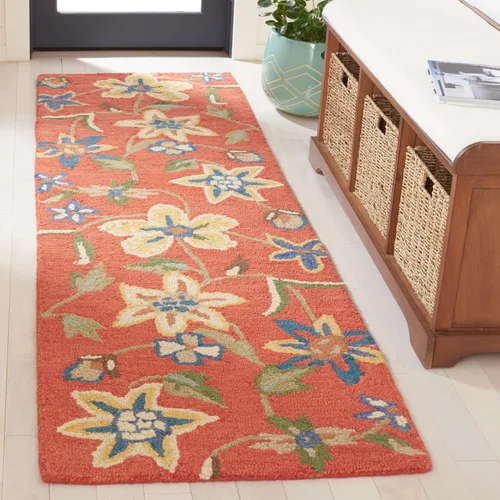 Miniatura 8 de SAFAVIEH Blossom Collection BLM673A - Alfombra redonda de lana de primera calidad, hecha a mano, 6 pies, color óxido y multicolor
