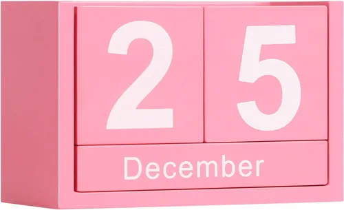 Calendario de Bloques de Madera para Escritorio, Calendario Perpetuo de Escritorio de Tamaño Pequeño, Lindo Juego de Bloques de Fecha para Rosa