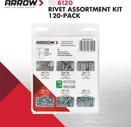 Miniatura 2 de Arrow RK6120 - Kit surtido de remaches para metal, tela, cuero y reparación de automóviles, aluminio y acero, 18 pulgadas, paquete de 120