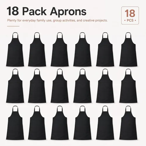 Miniatura 3 de Syhood Paquete de 18 delantales con babero a granel unisex liso ajustable con bolsillo para chef cocinero, manualidades, cocina, pintura (negro)