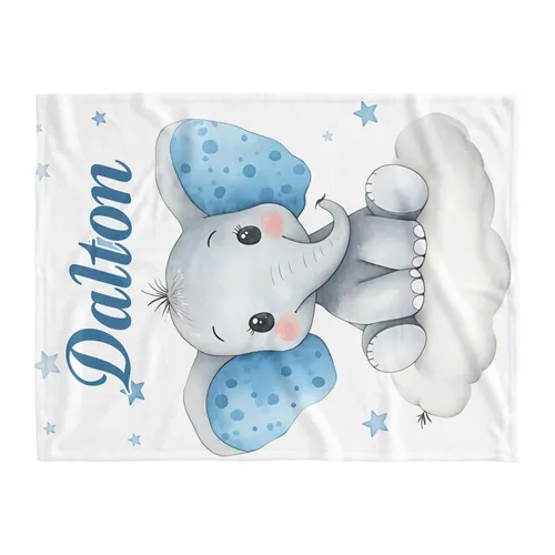 Miniatura 2 de Manta personalizada de vellón para niños con nombre, manta de bebé personalizada con diseño de elefante azul, para cama, regalo de cumpleaños, baby