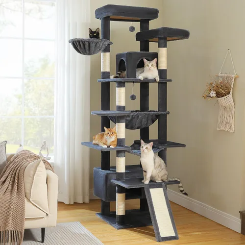 Miniatura 13 de MUTTROS Árbol de gato Cactus de 40" con torre para gatos, hamaca de alfombra grande de metal, poste para arañar para gatos de interior con Verde