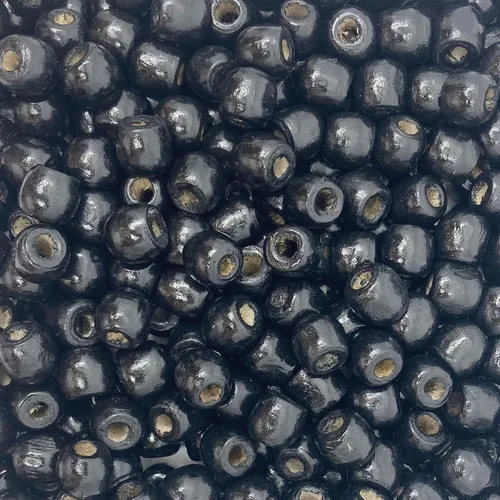 500 cuentas negras de madera de agujero grande para manualidades y macramé de 0.472 in x 0.433 in, cuentas de pelo con agujero grande de 0.157 in en