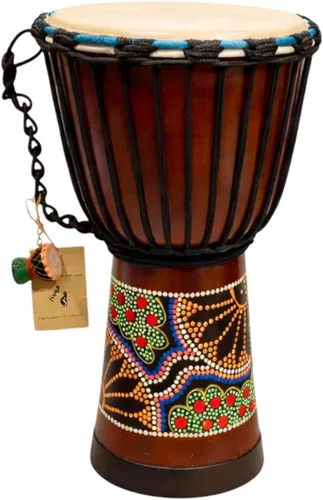 Miniatura 7 de Tambor Djembe – Tambor de mano africano de 16 pulgadas de alto, sonido profesional y calidad, madera de caoba tallada a mano con cabeza de piel