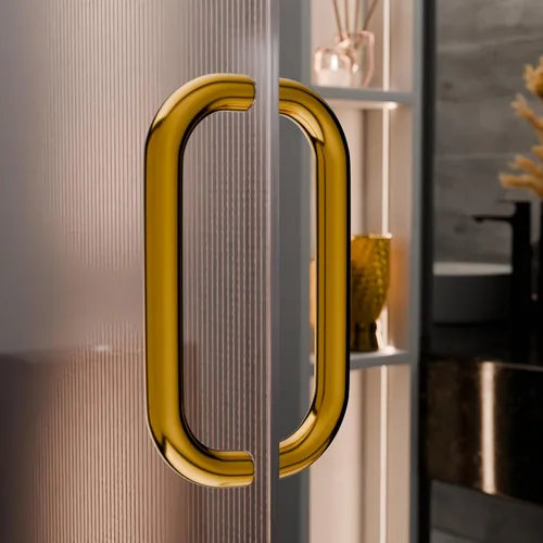 Miniatura 5 de BRIXWELL Manija tubular estándar para puerta de ducha para montaje posterior, acabado de oro de 24 quilates, construcción de latón macizo, 8