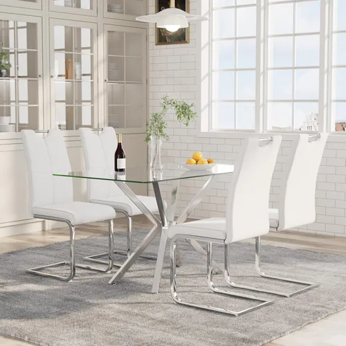 Miniatura 17 de Mesa de comedor de 5 piezas de 47 pulgadas con 4 sillas de piel sintética, juego de mesa de comedor moderno para 4, mesa de cocina rectangular