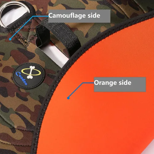Miniatura 3 de Coodeo Chaleco de caza para perros, color naranja, camuflaje y reversible, arnés táctico para perro, chaqueta de perro para protección y seguridad