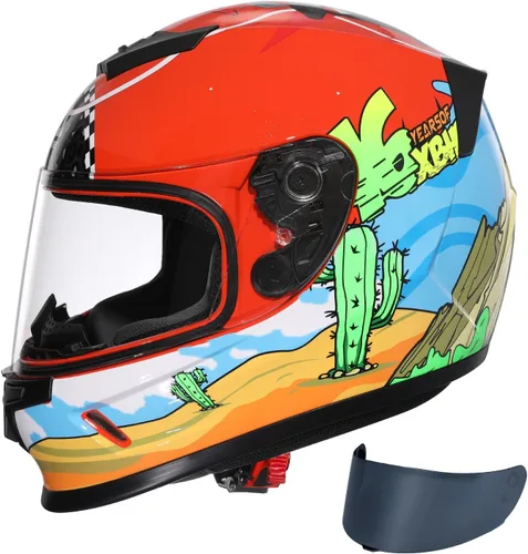 TRIANGLE Casco de motocicleta para niños, casco de cara completa ligero con 2 viseras aprobado por DOT