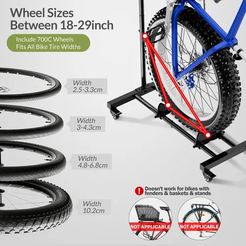 Miniatura 8 de Sttoraboks Soporte vertical de estacionamiento para bicicletas, altura ajustable para ruedas de 29 pulgadas, ahorro de espacio e independiente
