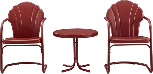 Miniatura 2 de Crosley Furniture Tulip - Juego de sillas y mesa auxiliar de 3 piezas para exteriores, juego de conversación de metal retro, color rojo
