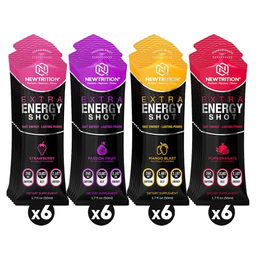 Miniatura 10 de NewTrition® Shots de Energía Extra Fuertes, Sin Azúcar 1.7 fl oz (Paquete de 24, 8 Sabores) - Bebidas Energéticas de 250mg de Cafeína con Vitamina B