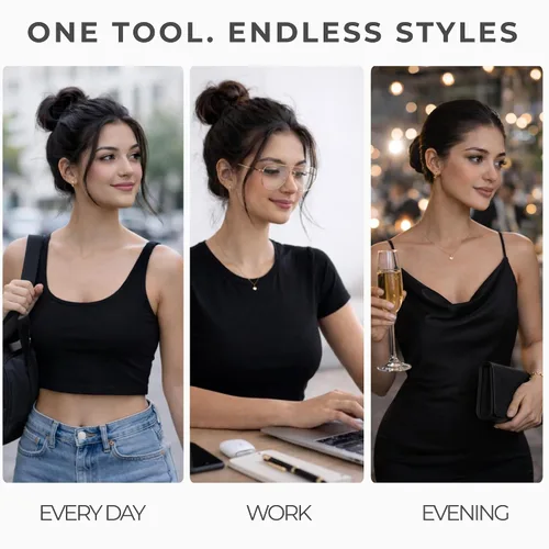 Miniatura 3 de Styla Hair Bun Maker - Paquete de 4 (2 pequeños, 2 grandes) – Moños de esponja de espuma con ligas para el cabello y accesorios moldeadores
