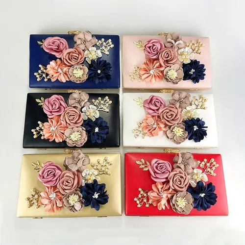 Miniatura 8 de Bolso de noche floral para mujer, bolso de embrague de novia con flores 3D, elegante banquete de boda, baile de graduación, bolso de noche