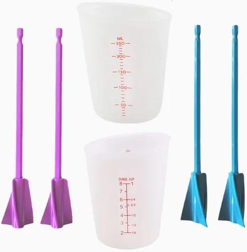 W Wellshine Kit de herramientas de resina de 6 piezas, tazas medidoras de silicona (8.5 fl oz, 3.4 fl oz) y paletas mezcladoras de resina (morado +