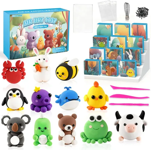 Arcilla de modelado de secado al aire de Navidad para niños, kit de arcilla polimérica súper ligero y suave, juego de manualidades de animales de