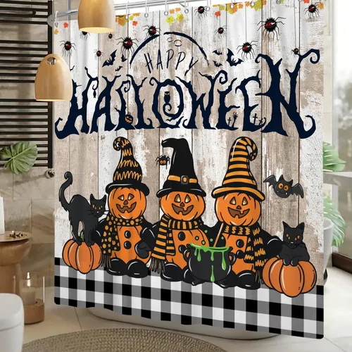 Miniatura 14 de Cortina de ducha divertida de Halloween, espeluznante y bonita, fantasma, calabazas, murciélagos, cortina de baño para niños, decoración