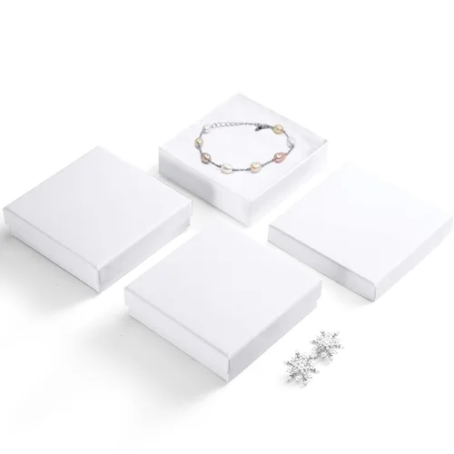 MESHA - Cajas para joyería, de 3.5 x 3.5 x 1 pulgadas, de cartón con relleno de algodón, para regalo Blanco