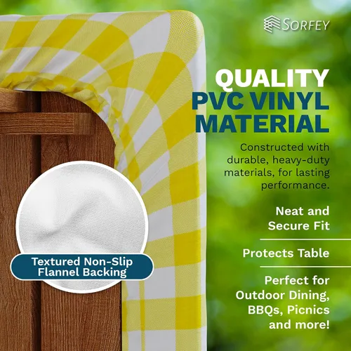 Miniatura 4 de Sorfey Mantel de picnic ajustado con elástico, vinilo con reverso de franela, se adapta a mesa de 48 x 24 pulgadas, rectangular, a prueba de agua
