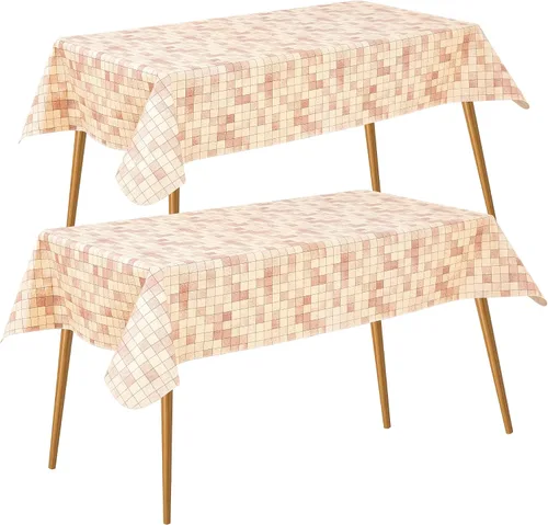 Miniatura 14 de FIFTY FEET Mantel rectangular de 84 x 60 pulgadas, mantel de vinilo con respaldo de franela para mesas rectangulares, impermeable, a prueba