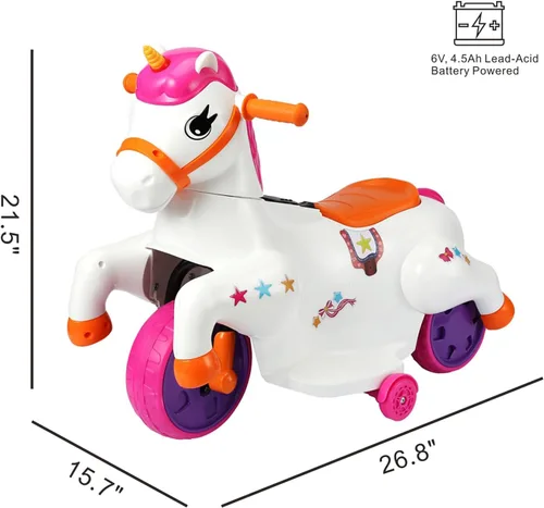 Miniatura 2 de Monta en unicornio. Fácil de cambiar un caballo mecedora eléctrico. El juguete eléctrico de unicornio con música, F&R y almohadilla para los pies.