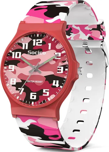 Miniatura 9 de SOCICO Reloj Analógico para Niños y Niñas, Dial Delgado 30M Resistente al Agua Reloj Deportivo de Camuflaje, Relojes de Pulsera Fáciles de Leer
