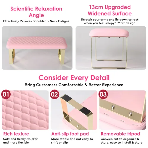 Miniatura 5 de Reposabrazos para tecnología de uñas, piel sintética, diseño de pez, para manicura y pedicura, color rosa