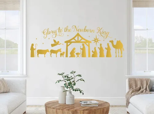 Miniatura 7 de Pegatinas de pared de Feliz Navidad Gloria al Rey Recién Nacido Belén Escena DIY Navidad Decoración de vacaciones LL2421 (negro)