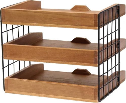 Miniatura 5 de Elegant Designs HG1022-NWD - Organizador de escritorio de madera para oficina en casa, bandeja para cartas de correo con 3 estantes, madera natural