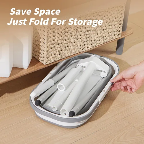 Miniatura 7 de Oshang Trapeador plano y cubo plegable OG7 con ruedas, 2 almohadillas de microfibra lavables reutilizables, color blanco puro