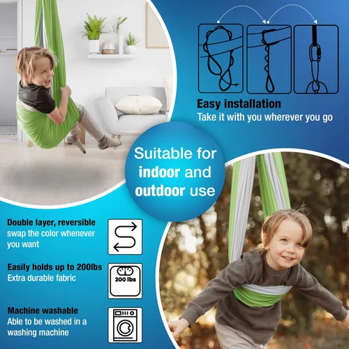 Miniatura 2 de MINGLEWOOD - Paquete de columpio sensorial – Percha giratoria de 360° – Juego completo para niños – Necesidades especiales: ansiedad, TDAH, autismo