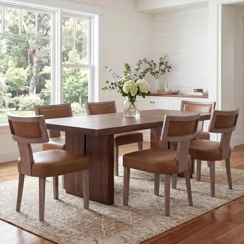 Miniatura 57 de VESCASA Juego de 2 sillas de comedor modernas de mediados de siglo, sillas de comedor tapizadas de lino con respaldo curvado ergonómico, patas