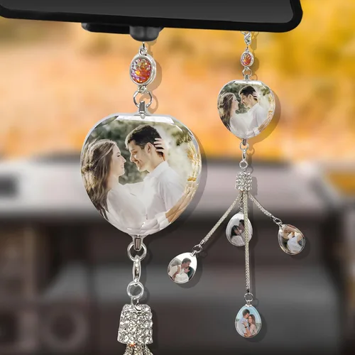 Adornos colgantes de cristal con foto personalizada para automóvil, accesorios personalizados para espejo retrovisor para mujeres y hombres