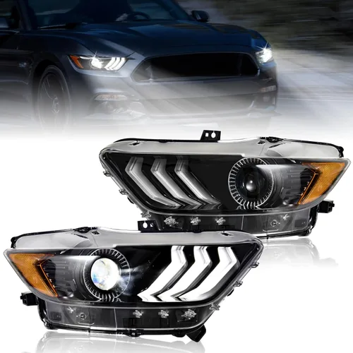Conjunto de faros delanteros para Ford Mustang 2015-2017, carcasa negra, lente transparente, repuesto para Ford Mustang 2015 2016 2017 (2 unidades,